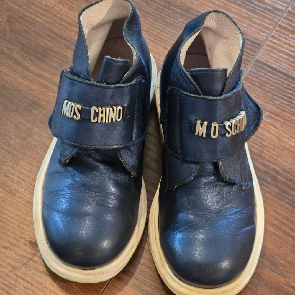 Love Moschino Kids Navy Leather Logo Strap HighTop Sneaker Shoes EU28 Made Italy